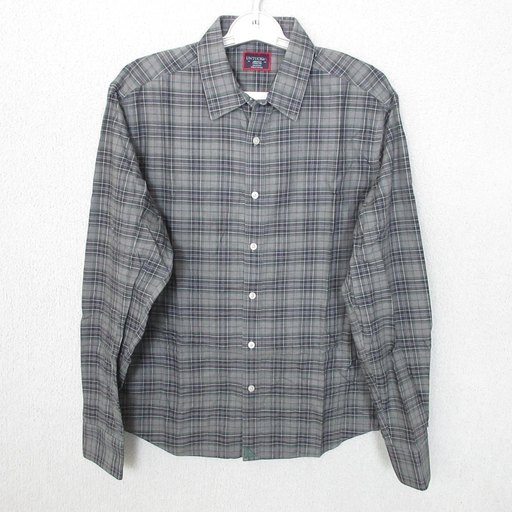 UNTUCKit Button Down Shirt Mens Medium Grey Plaid Wrinkle Free Cotton LS